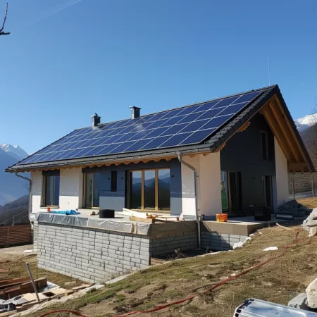 Bild eines Neubauhauses mit Solarzellen zur Darstellung des Nutzen von Photovoltaik und dem dauerhaften Ertrag und Wertsteigerung