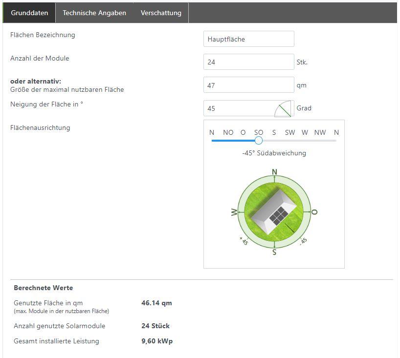 Grunddaten Solarfläche